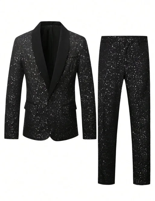 High-quality Fashionable Banquet Party Men's Clothing - European-style Shiny Banquet Stylish Men's Suit Sets