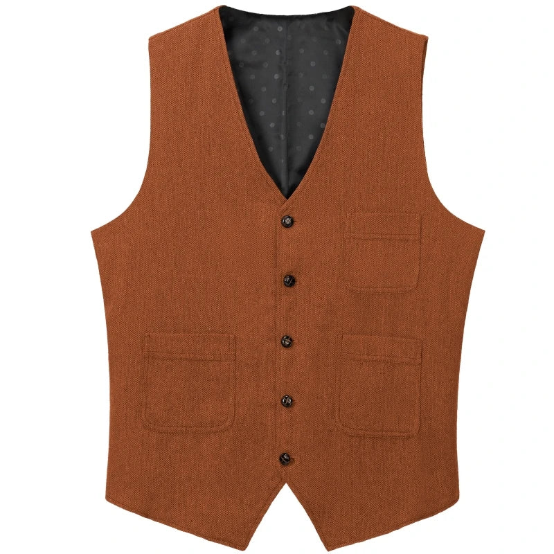 Men's Vest Herringbone Single Button Waistcoat for Wedding Business Casual