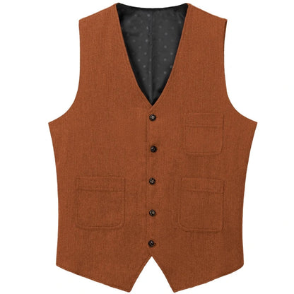 Men's Vest Herringbone Single Button Waistcoat for Wedding Business Casual