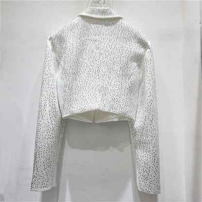 Women Short Blazer Trend Heavy Diamonds Shoulder Pad Design Niche Stylish Elegant High Street Long Sleeve Suit-Coat HK26338