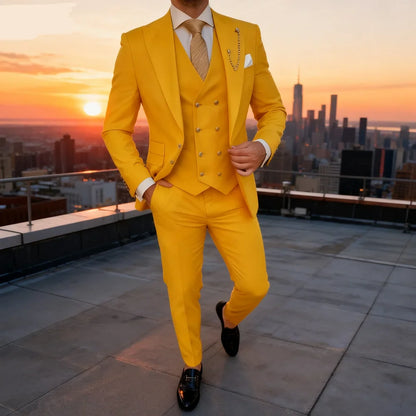 Men's Single Breasted 3-Piece Suit Set – Jacket, Pants & Vest | Multi-Color Formal & Casual Wear