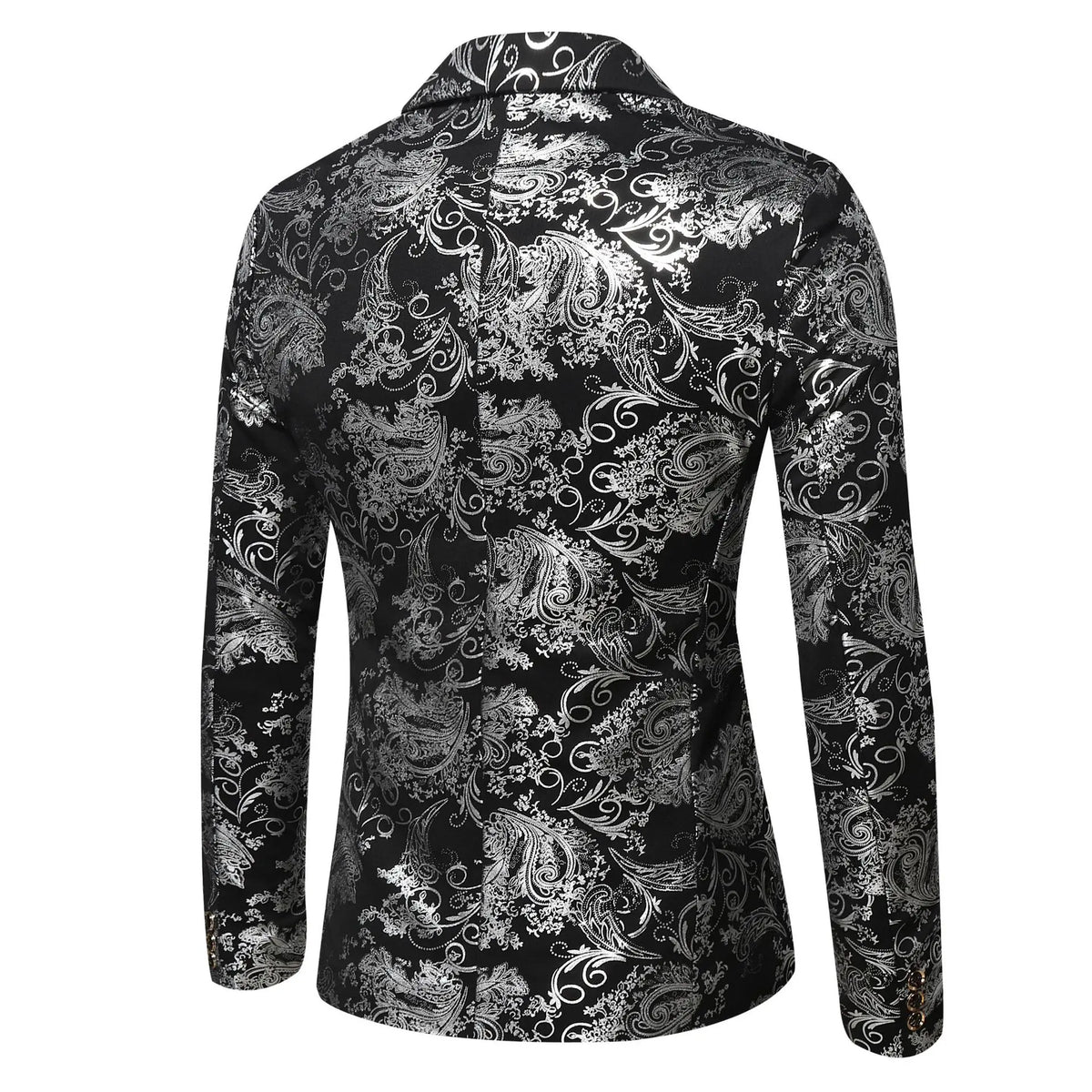 Men's Slim Fit Print Blazer Jacket 2025 Fashion Handsome Business Casual Silver Stage Show Suit Small Menswear
