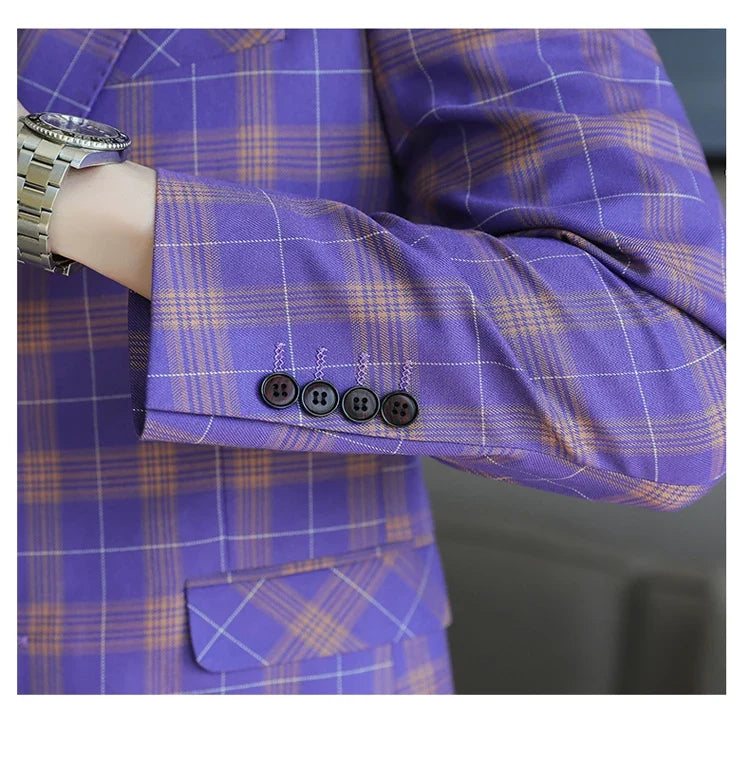 Checkered Suit Jacket for Men Single Breasted Casual Business Blazers Slim Fit Social Office Banquet Host Wedding Dress Jackets