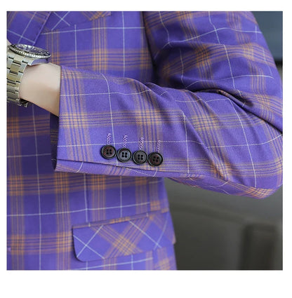 Checkered Suit Jacket for Men Single Breasted Casual Business Blazers Slim Fit Social Office Banquet Host Wedding Dress Jackets