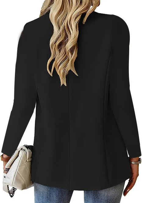 Women's Solid Color Single Button Blazer Autumn Long Sleeve Lapel Office Jacket Slim Fit Casual Workwear with Front Pockets