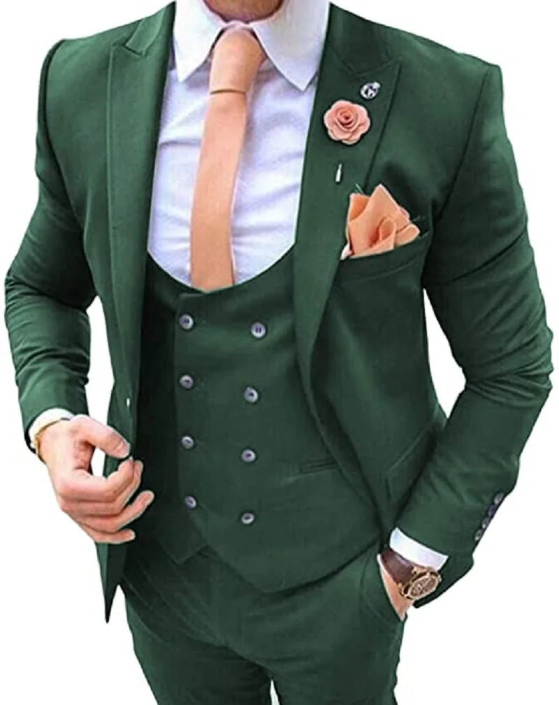 Navy Blue Men's Suits 3 Pcs Costume Homme Wedding Tuxedos Groom Wear Groomsman Prom Party Slim Fit Business Jacket+Vest+ Pants
