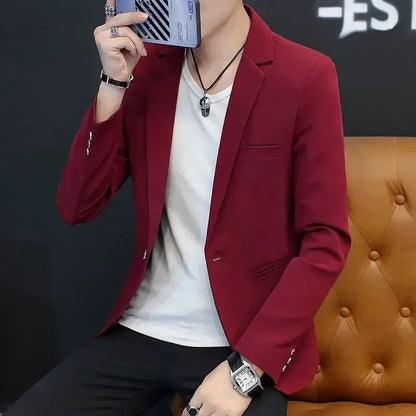 Men's Blazer Single Breasted Slim Fit Suit Jacket Korean Style Casual