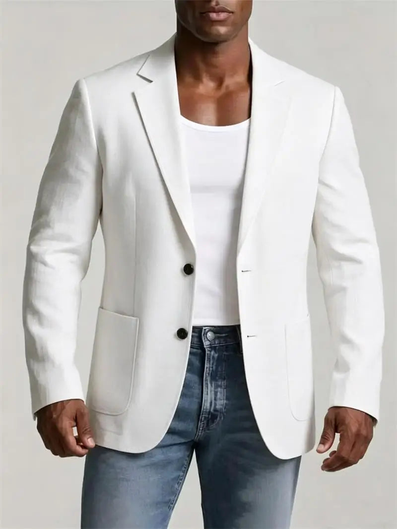 Men's Linen Suit Jacket Summer Thin Breathable Blazers Lapel Single-breasted Business Man Clothes Blazer Wedding Office Coat