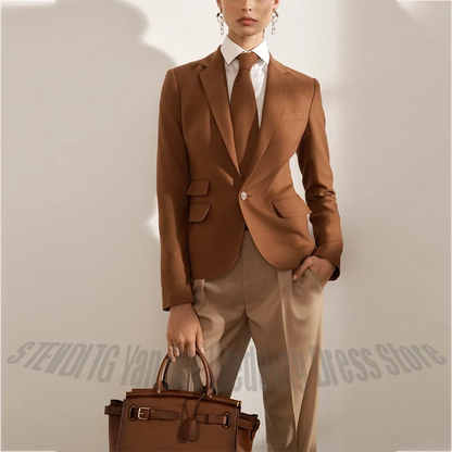 Slim Fit Formal Women's Suit 2 Pieces Stylish Notch Lapel Work Business Office Lady Chic Opulent Outfit Jacket With Pants