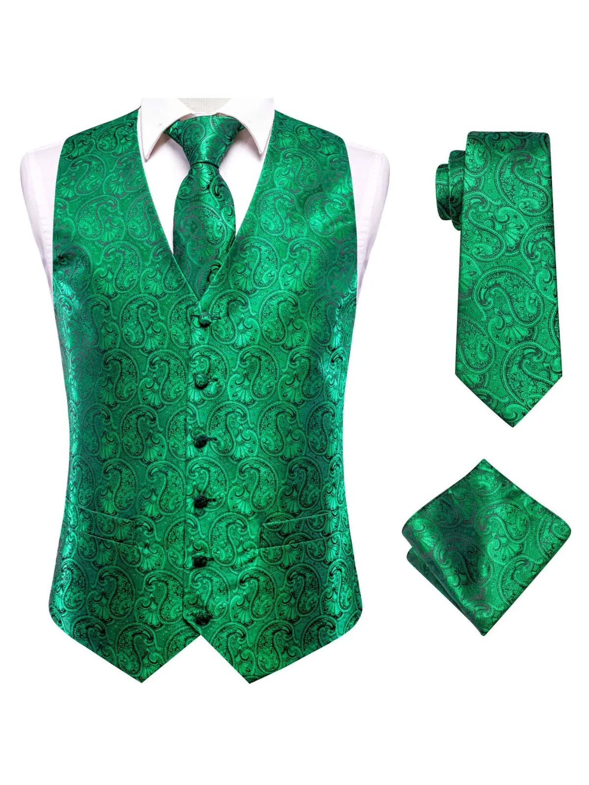Men's Vest Set Double Breasted Waistcoat with Tie and Pocket Square for Party and Ceremony