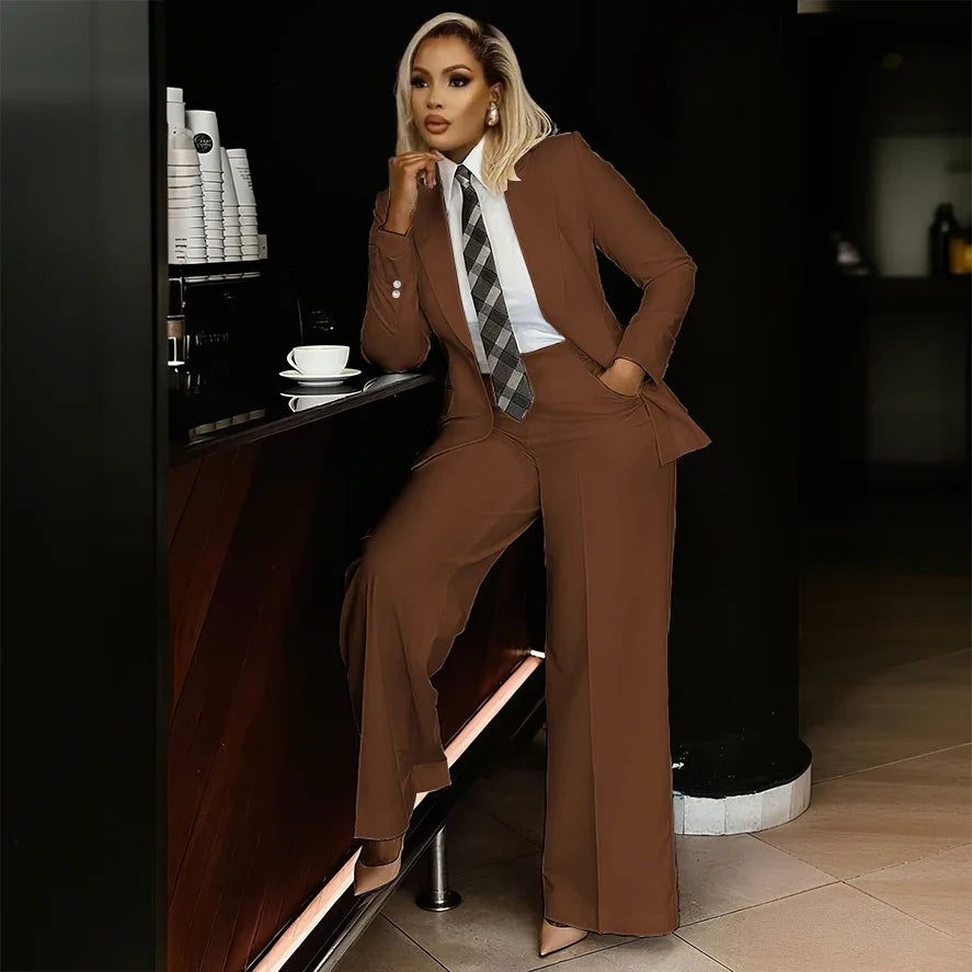 White Women's Suits Modern Formal Fashion Single-breasted Peak Lapel Two Pieces (Jacket+Pants) Office Lady Simple Set