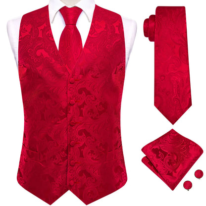 Men's Suit Vest Set – Floral Jacquard Waistcoat with Tie, Hanky & Cufflinks for Weddings & Formal Events