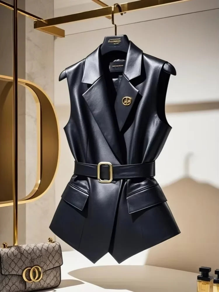 New Satin White Jacket Vest V-neck Single Breasted Slim Fit Short Coats Elegant Women Office Lady Temperament Tops Spring Summer