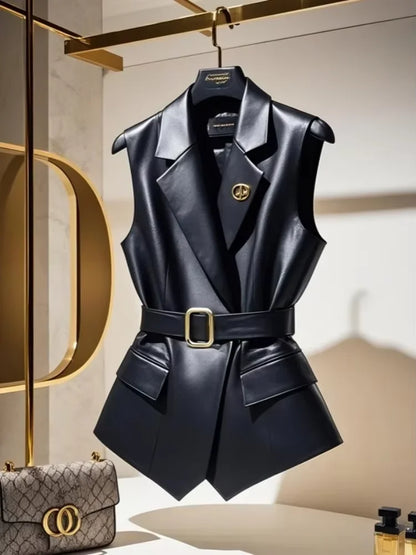 New Satin White Jacket Vest V-neck Single Breasted Slim Fit Short Coats Elegant Women Office Lady Temperament Tops Spring Summer