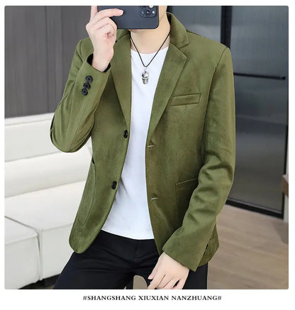 Blazer's New Men's Fashion Outdoor Travel Camping Youth Wedding Hosting Campus Slimming Casual Solid Color Korean Version Blazer