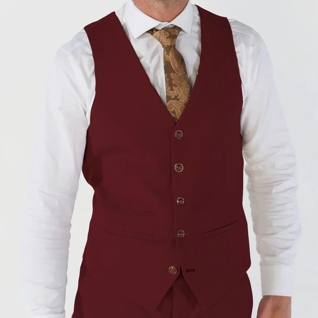 Men's Formal Vest Single Button V-Neck Solid Waistcoat for Weddings Banquets and Business