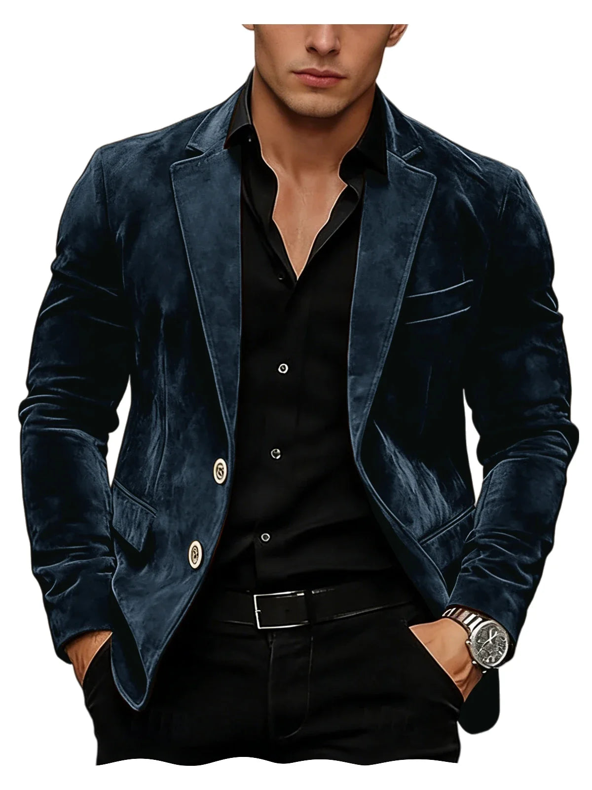 Men Suede Blazer Two Buttons Slim Fit Casual Formal Jacket Wedding Party Dinner Gentleman Sport Coat