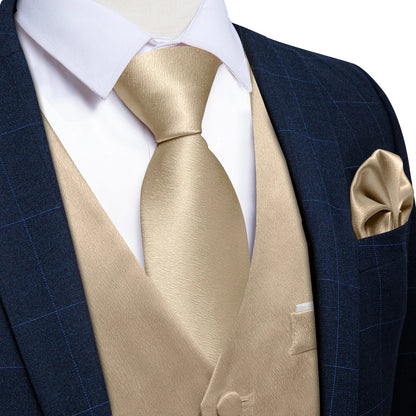 Men's Satin Suit Vest Set with Tie Handkerchief and Cufflinks for Wedding and Prom
