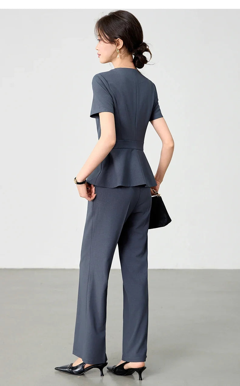 Elegant fashionable professional women's wear,  two-piece short-sleeved blazer+pants. New arrival for spring summer 2026