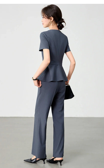 Elegant fashionable professional women's wear,  two-piece short-sleeved blazer+pants. New arrival for spring summer 2026