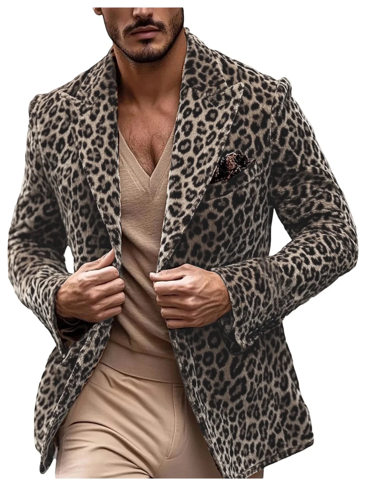New Men's Suit Jacket Leopard Print Velvet Single Breasted Slim Men's Suit Coat Casual Party Wild And Trendy Handsome Blazers