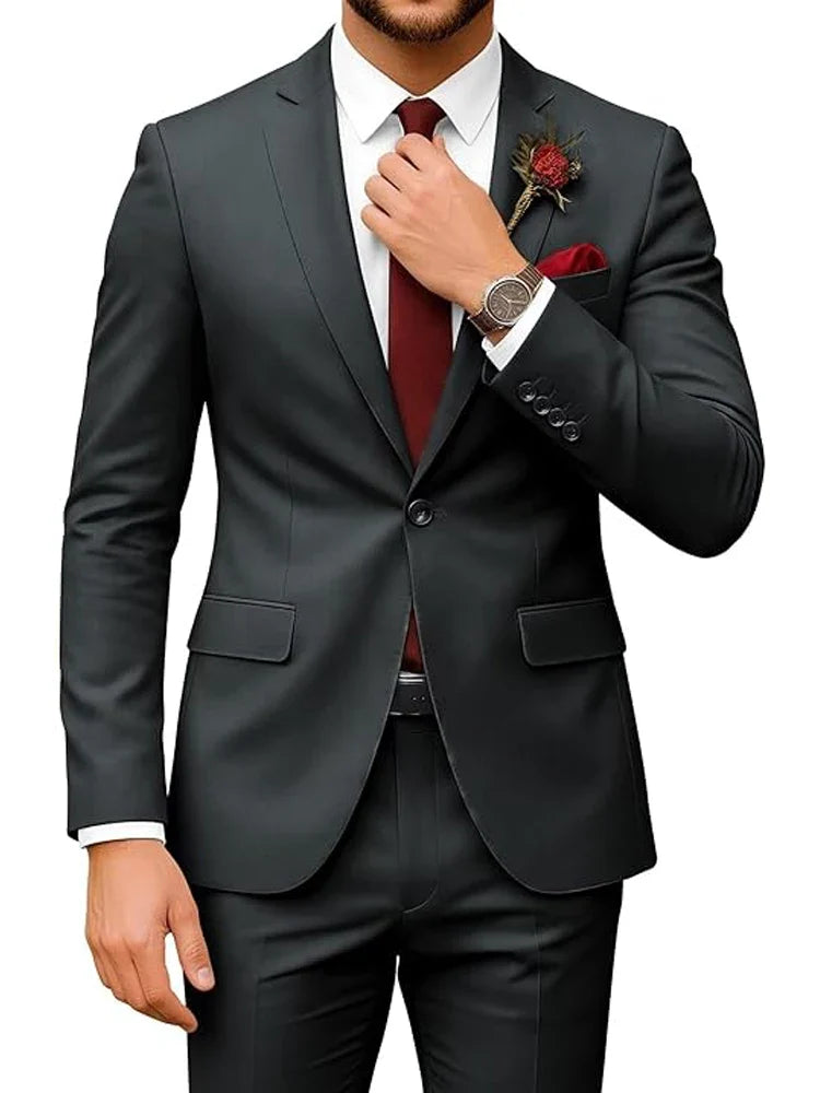 Men's 2-Piece Velour Suit – Slim Fit Blazer and Pants for Wedding, Prom & Formal Occasions