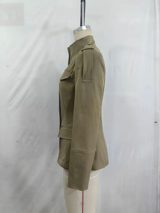 Chic 2026 Woman Spring Office Lady Solid Khaki Blazer Single Breasted Slim Jackets Pockets Elegant Fashion Female Blazer