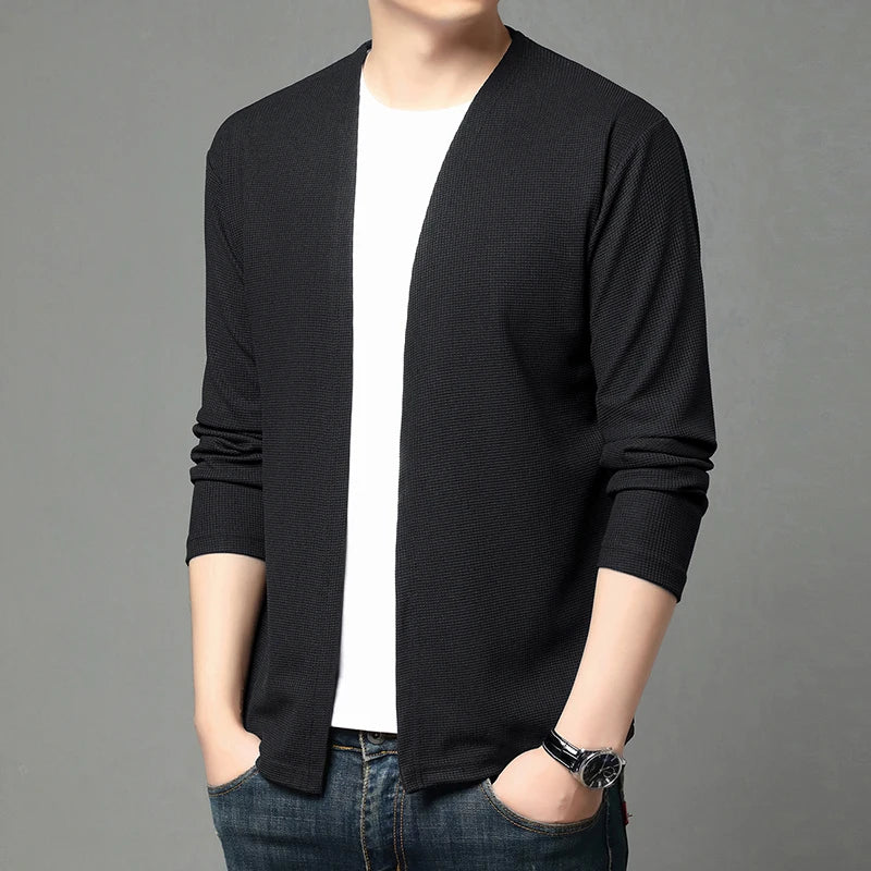 Spring and Summer Solid Color Knitted Cardigan Jacket Sun Protection Clothing Men's Shirt Loose Sleeves Fashionable and Versatil