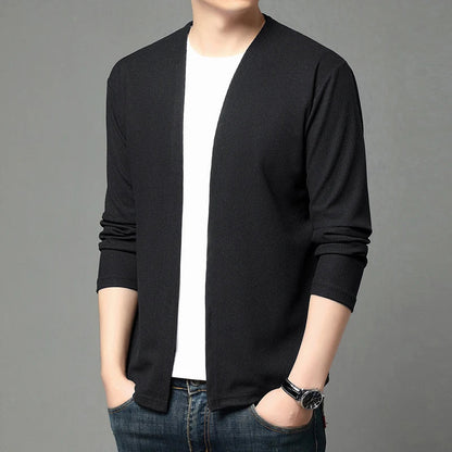 Spring and Summer Solid Color Knitted Cardigan Jacket Sun Protection Clothing Men's Shirt Loose Sleeves Fashionable and Versatil