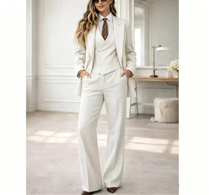 Classic Womens 3 Piece Suit Tailored Pantsuit Costume Femme Chic Elegant Wedding Guest Power Suit Mariage Jacket+Vest+Pant