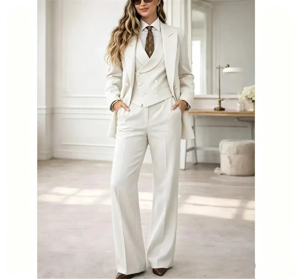 Classic Womens 3 Piece Suit Tailored Pantsuit Costume Femme Chic Elegant Wedding Guest Power Suit Mariage (Jacket+Vest+Pant)