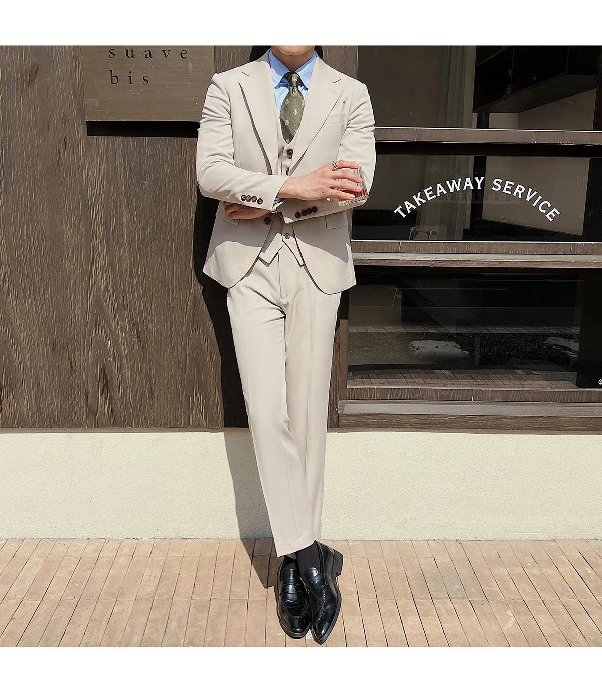 ( Jacket+Vest+Pants ) ltalian Style Luxury High-end Fashion Solid Color Mens Business Slim Suit 3Piece Set Groom Wedding Tuxedo
