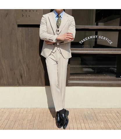 ( Jacket+Vest+Pants ) ltalian Style Luxury High-end Fashion Solid Color Mens Business Slim Suit 3Piece Set Groom Wedding Tuxedo