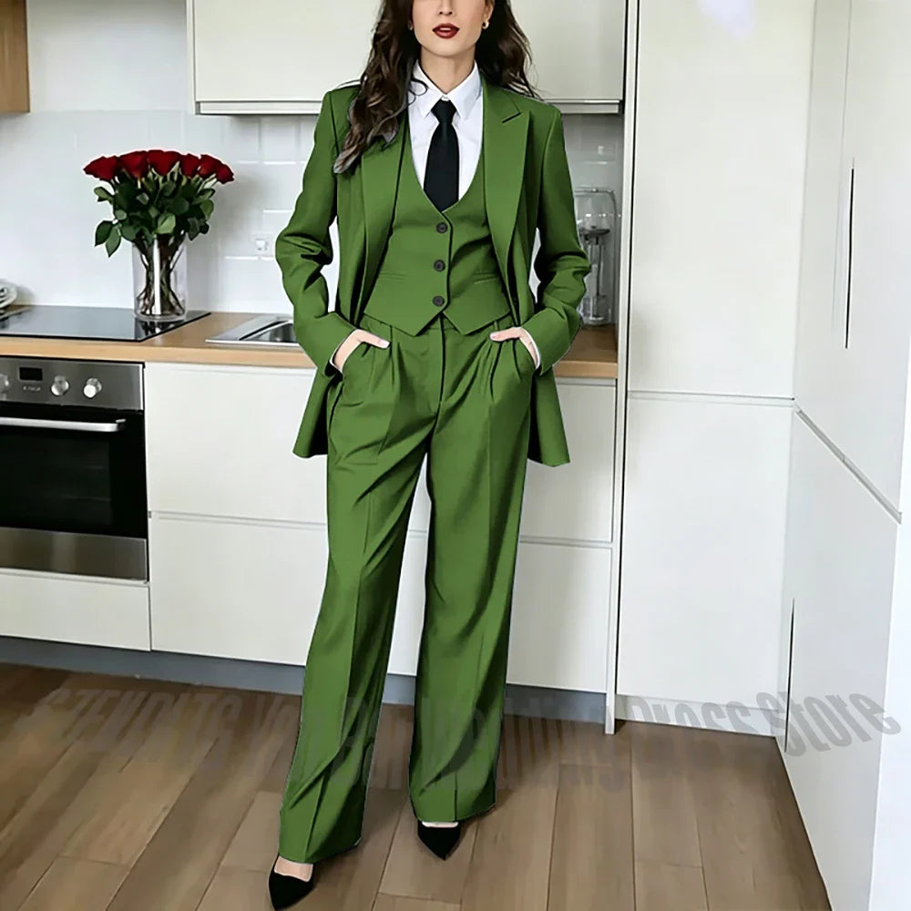 Classic Peaked Lapel Women's Pant Suits 3 Piece Formal Office Regular Fit Single Breasted Business Occasion Party Event Outfit