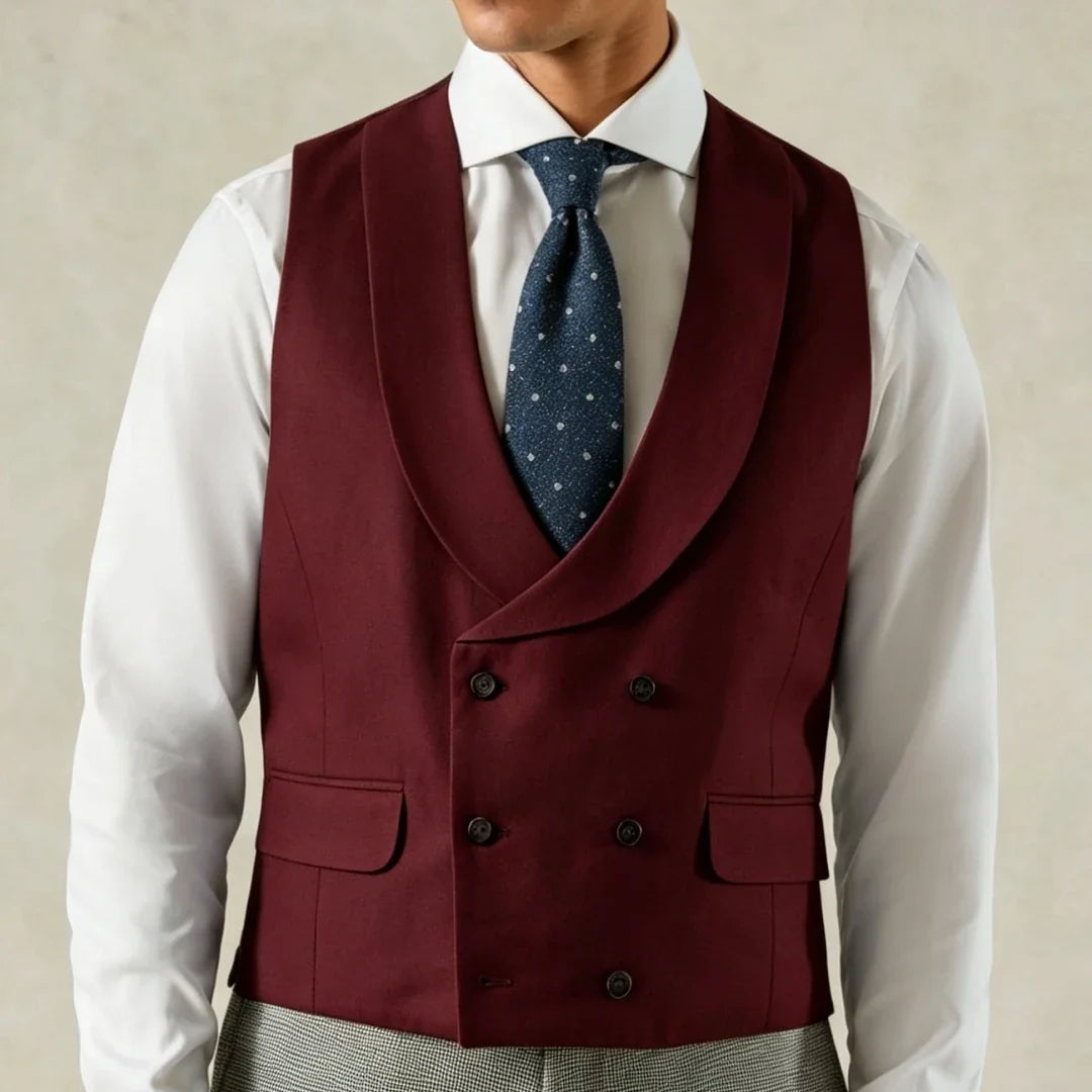 Men's Formal Vest Double-Breasted Lapel Waistcoat Pink Solid for Wedding & Business