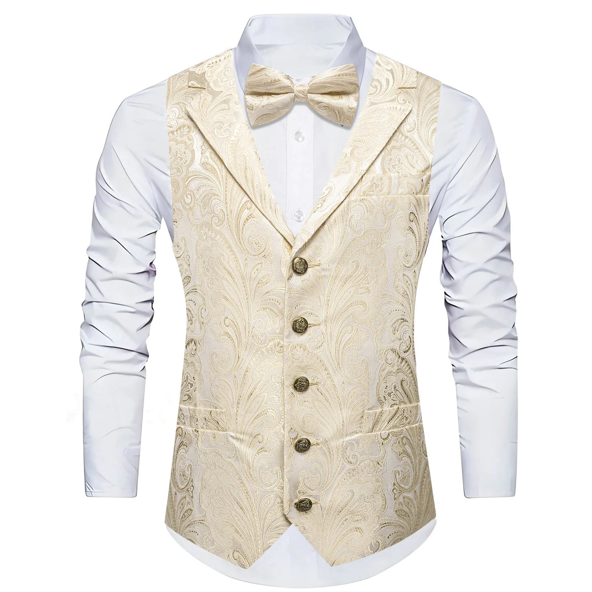 Men's Jacquard Floral Waistcoat Vest with Bowtie Set – Wedding & Formal