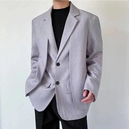 Men's British Dandy Style Blazer, Premium Textured Casual Suit Jacket, Structured Shoulders Light Mature Fashion Coat for Autumn