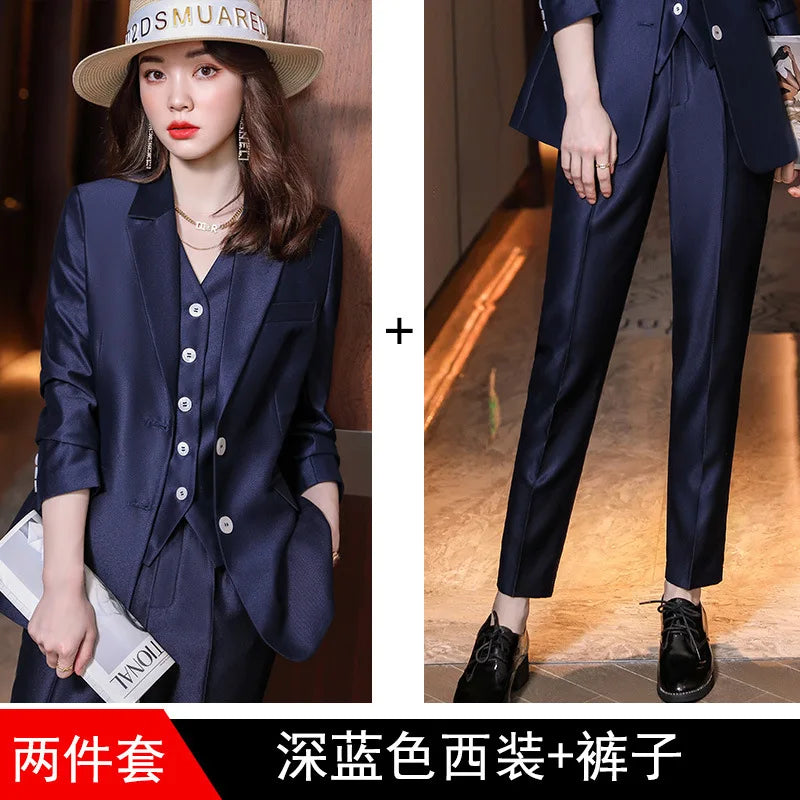 Fashion Elegant Pink High-End Small Business Suit Coat2022Autumn and Winter Elegant Vest Suit Three-Piece Korean Women's Clothin