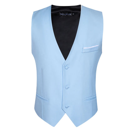Men's Suit Vest 5-Piece Set – Solid Color V-Neck Waistcoat with Tie, Bow Tie, Pocket Square & Cufflinks for Wedding & Business
