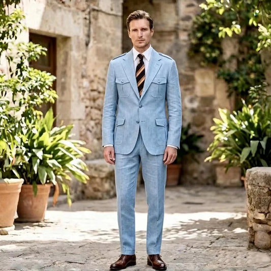 2-Piece Slim Fit Linen Suit for Men – Beach Wedding & Casual Summer Wear