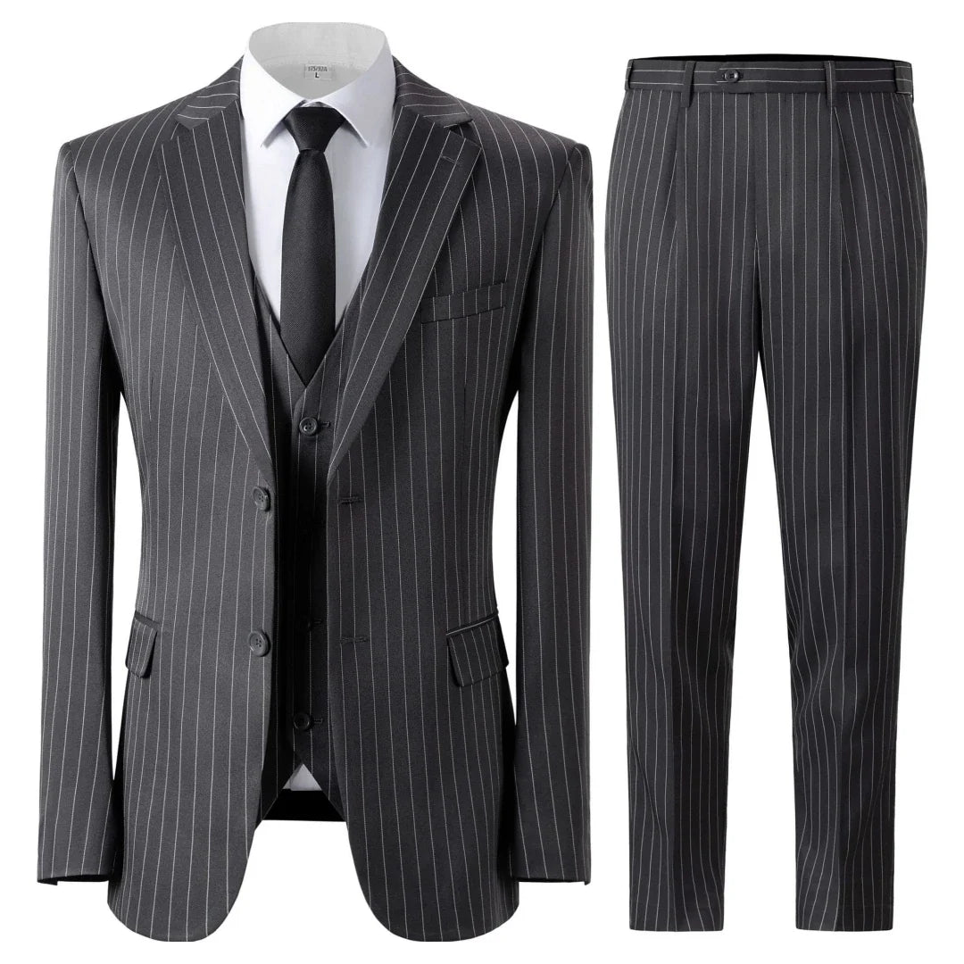 Men Suit 3 Pieces Gray Stripe Single Button With Lapel For Wedding Banquet Party Business Casual Work Daily Jacket Vest Pants