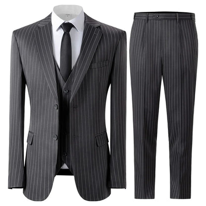 Men Suit 3 Pieces Gray Stripe Single Button With Lapel For Wedding Banquet Party Business Casual Work Daily Jacket Vest Pants