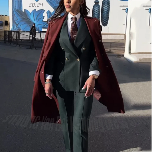 Formal Solid Suits For Women Slim Fit High Quality Peaked Lapel Double Breasted Lady Office Business Outfit Three Pieces