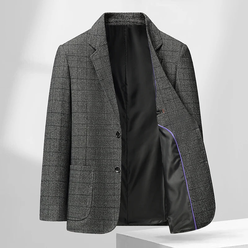 Men's Smart Casual Blazer Single Breasted Checkered Suit Jacket