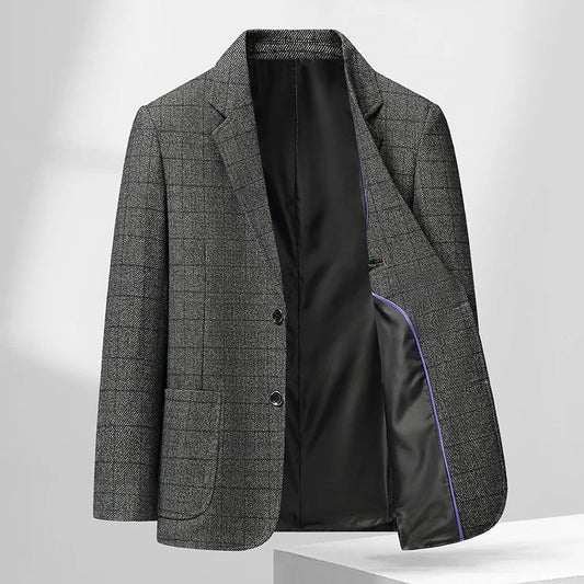 Men's Smart Casual Blazer Single Breasted Checkered Suit Jacket
