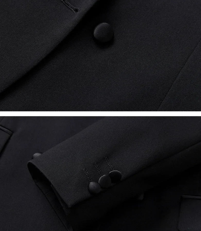 Patchwork Satin Double-breasted Designer Mens Black Blazer Hombre Elegant Groom Wedding Banquets Party Suits Jackets Coats 5XL