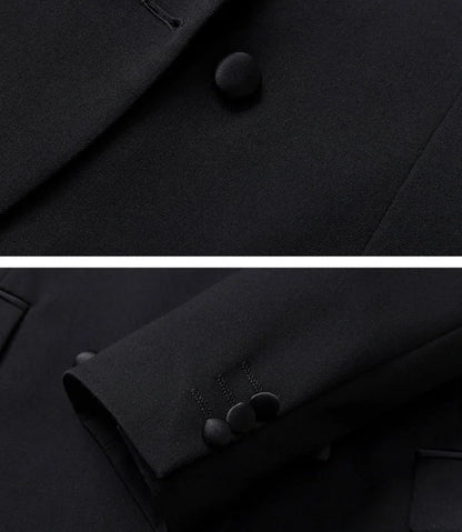 Patchwork Satin Double-breasted Designer Mens Black Blazer Hombre Elegant Groom Wedding Banquets Party Suits Jackets Coats 5XL
