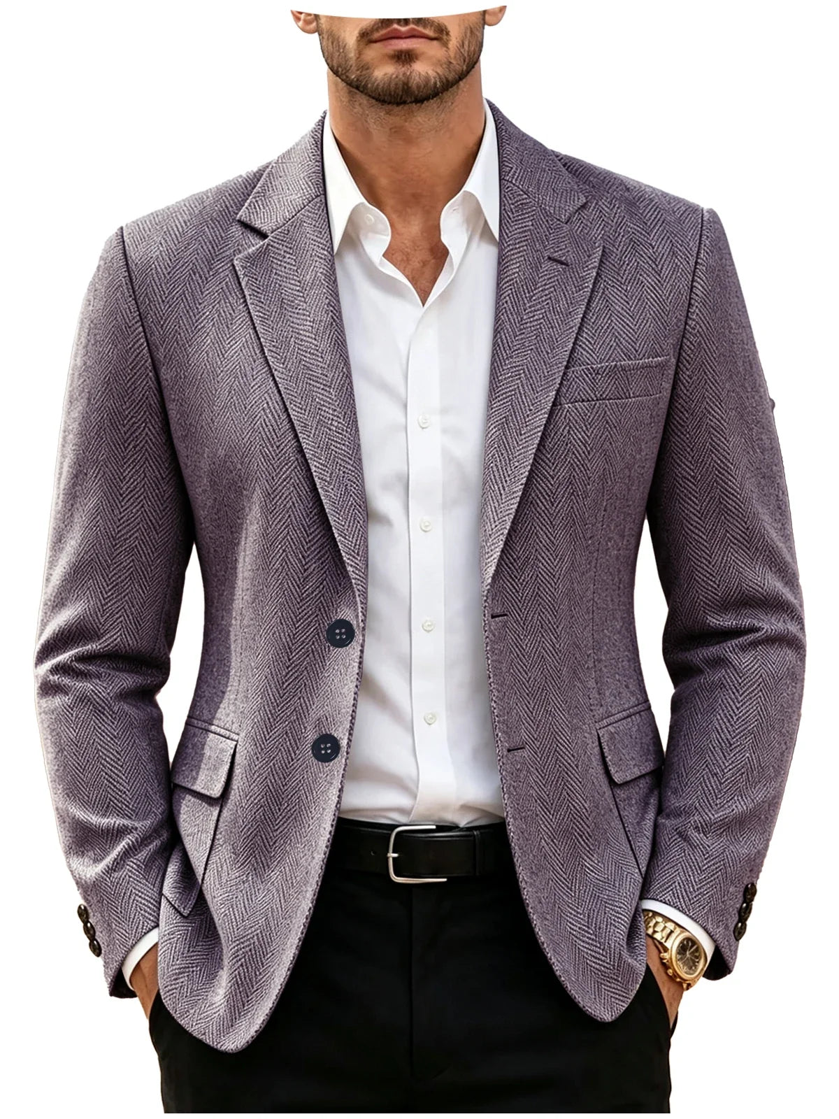 British Men's Blazer Vintage Herringbone Tweed Slim Fit Suit Jacket Wool Blend Formal Business Casual Sport Coat Wedding Office