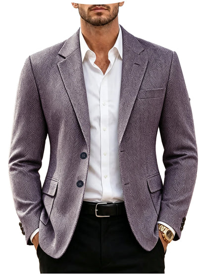British Men's Blazer Vintage Herringbone Tweed Slim Fit Suit Jacket Wool Blend Formal Business Casual Sport Coat Wedding Office