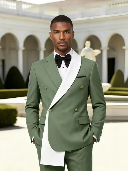 Chic Men's Handsome Suit Set 2 Pieces Host Costumes Double Breasted Man Slim Fit Tuxedo Wedding Party Wear Plus Size Suits